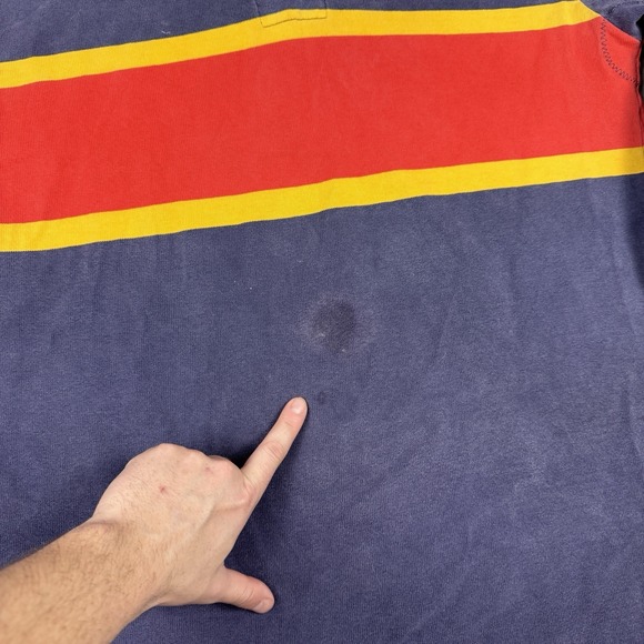 Barbarian Shirt Mens Large Blue Stripped Vtg 90s Rugby Polo Queens University - Picture 4 of 9